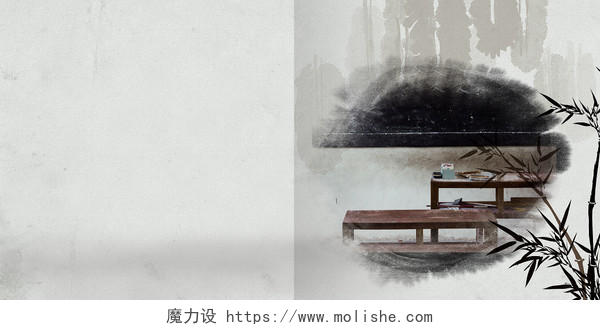 中国古风墨竹桌椅元素封面背景